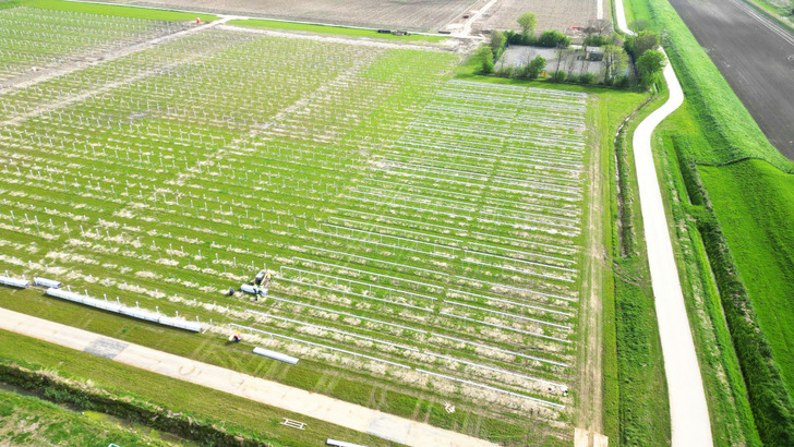 Die Rammen sind schon unterwegs: Der Solarpark Kabeljauwbeek ist gerade im Bau. - © Goldbeck Solar
