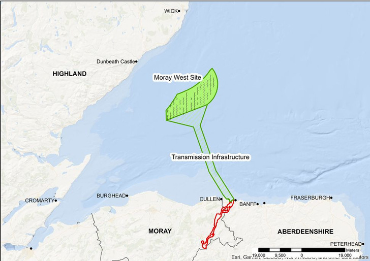 Kartenansichts des Offshore-Windparks Moray West - © Ocean Winds
