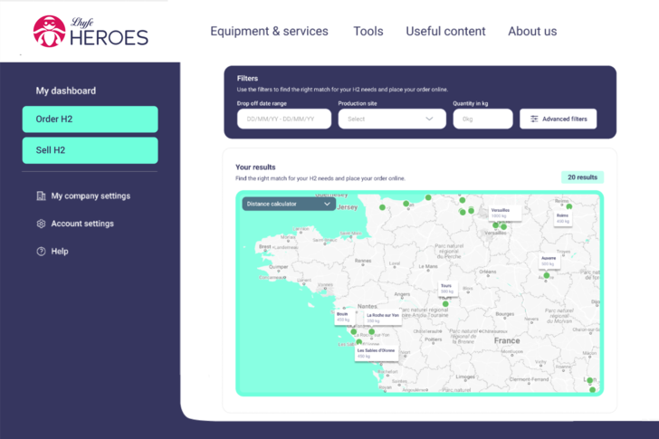  Auf einen Blick werden die teilnehmenden Wasserstoff-Produzenten für Abnehmer angezeigt. 