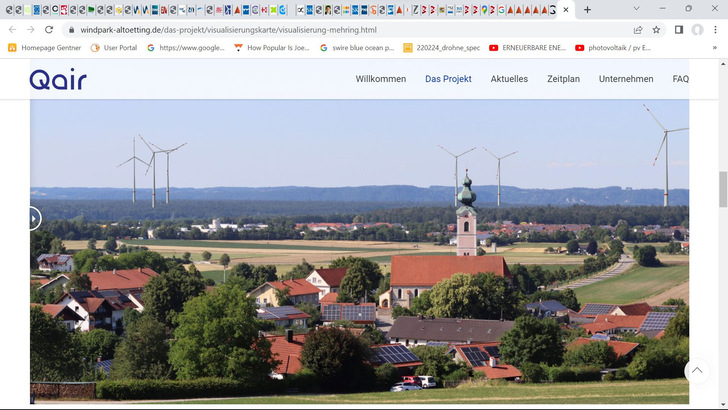 Simulation des Windparks Altötting aus Kirchturmsperspektive von Mehring aus