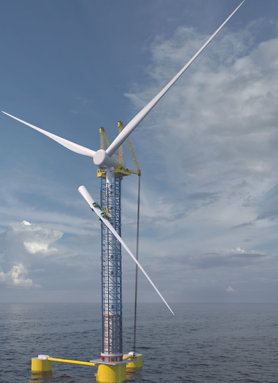 Windspider-Kran entwickelt vom gleichnamigen norwegischen Unternehmen. Der Windspider-Kran ist aber auch an Land geeignet und benötigt nur das Turbinenfundament als Stellplatz.