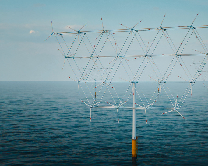 Der von der Hochschule für Angewandte Wissenschaften Hamburg entwickelte Multirotor existiert bisher nur als kleines Modell und in Form von Computerzeichnungen. Gleichwohl bringt das Design Effizienz­vorteile gegenüber herkömmlichen Turbinen.