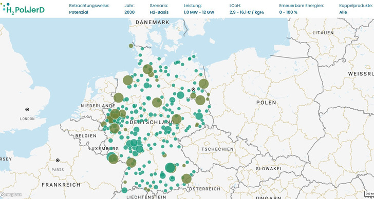 In industriellen Ballungsgebieten häufen sich auch die guten Standorte für die Wasserstoff-Produktion. - © Fraunhofer ISE