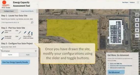 Hier sieht man die Planung einer Freiflächensolaranlage aus dem Erklärvideo zum neuen Tool. Die gelb eingezeichnete Fläche stellt die Solaranlagenplanung dar.