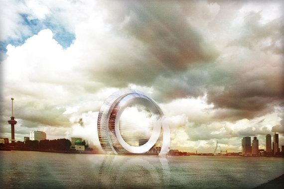 So soll das Dutch Windwheel im Rotterdamer Hafen einmal aussehen. - © Illustration: dutchwindwheel.com