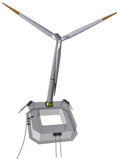 ideol-Halbtaucher | Fundament eines Halbtauchers aus Beton. Nach Japan hat Ideol bereits zwei Prototypen für Multimegawattanlagen des Turbinenherstelers Hitachi Zosen verkauft. Zum Test und besseren Vergleich haben die Franzosen den Asiaten je eine Version in Beton und eine in Stahl ihres Modells Floatgen geliefert.