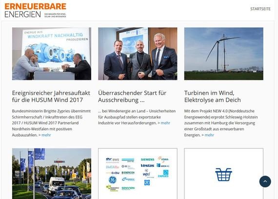 Auf der Website zur Husum Wind werden Veranstaltungen, Aussteller-News und Konferenztipps gegeben.