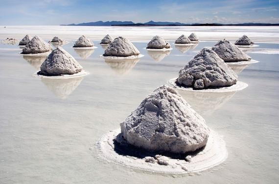 Lithium-Abbau in Boliviens Salzsee Salar de Uyuni.