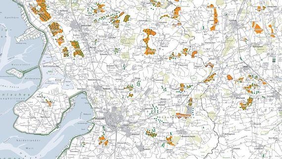 Entwurf der Vorranggebiete | Die hier dargestellten Vorranggebieten dienen ausschließlich der Steuerung der Ausnahmeprüfungen und stellen keinen Entwurf der Regionalpläne dar. - © Land Schleswig-Holstein