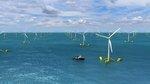 Schwimmende Windkraft oder floating offshore | Schwimmende Windkraft, hier die simulierte Zukunftsvision einer noch nicht für ein konkretes Projekt vorgesehenen Technologie, erreicht in wenigen Jahren Windparkgröße. - © Grafik: DCNS