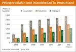 _pelletproduktion deutschland 2011 | Die Pelletproduktion zieht zwar kontinuierlich an, doch bleibt sie unter den als vorhanden angegebenen Produktionskapazitäten. Zugleich ist die Inlandsnachfrage geringer. Positiv ist, dass die Versorgungssicherheit da ist und die Preise günstig sind. für Pelletproduzenten ist die Situation aber schwierig. - © Grafik: DEPV