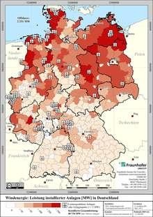 Windenergieleistung in Deutschland | Maps4Use: Windenergie - Leistung installierter Anlagen in Deutschland.
