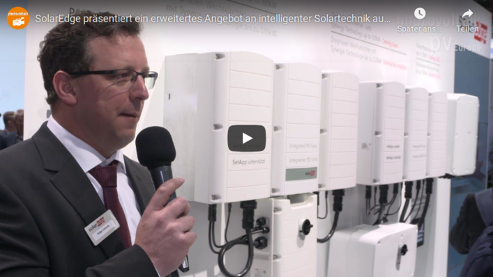 Solaredge zeigte 2019 in München die neuen einphasigen Wechselrichter mit integriertem Ladecontroller für E-Autos