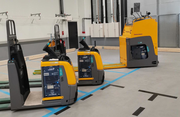 Die Hubwagen im Logistikzentrum von Lidl in Carquefou fahren jetzt mit grünem Wasserstoff.