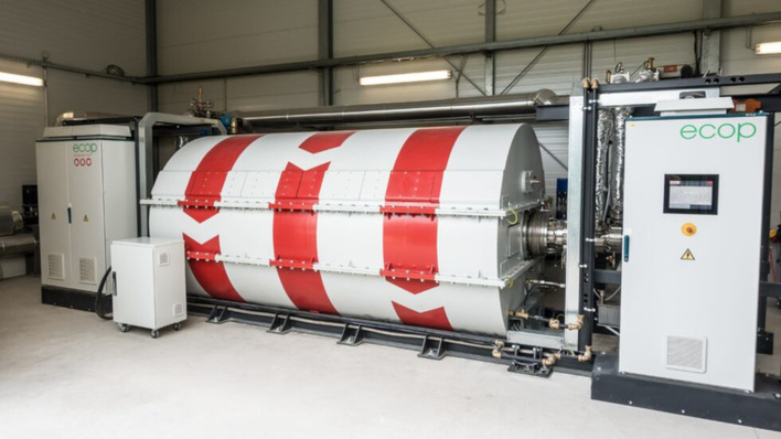 Mit der Rotationswärmepumpe erreicht Ecop Technoligies Temperaturen von bis zu 150 Grad Celsius, wie sie in der Industrie und in der Fernwärme benötigt werden.