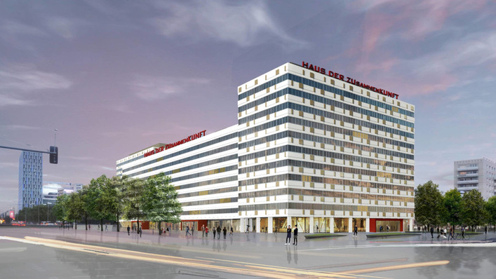 So könnte das Haus der Statistik im Zentrum Berlins in Zukunft aussehen. Unsichtbar bleibt dabei die innovative Gebäudetechnik.