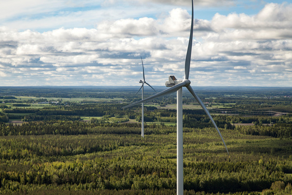 Vestas-Windpark in Finnland mit 16 V126 3,3 MW und 137 Meter Nabenhöhe. 