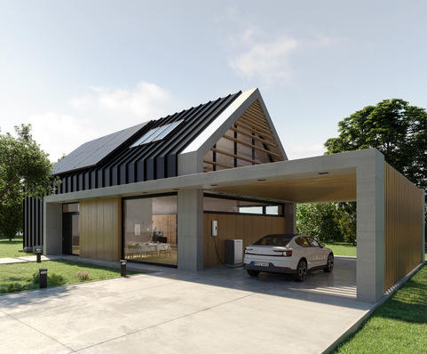 Ideale Kombi: PV-Dach, Heimspeicher und E-Ladesäule für solaroptimiertes Laden. 