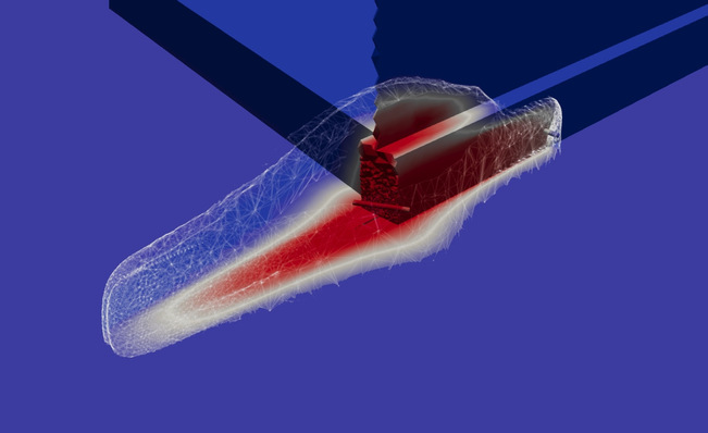 Die Ausbreitung des Lithium-abgereicherten Thermalwassers um die Injektionsbohrung entlang der Störungszone nach 30 Jahren grafisch dargestellt. 