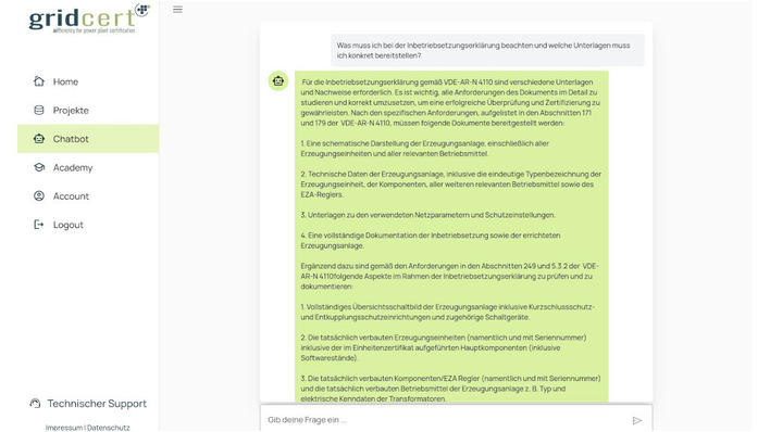  Der Chatbot beantwortet sehr schnell die Fragen der Mitarbeiter bei den Projektierer, die sich mit dem Netzanschluss der Solaranlage beschäftigen.