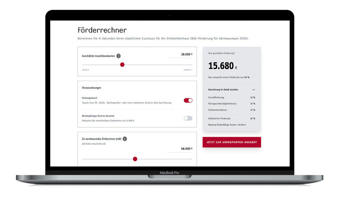 Mit dem neuen Rechner können Hauseigentümer schnell abschätzen, wie viel Förderung sie für ihre Wärmepumpe bekommen.