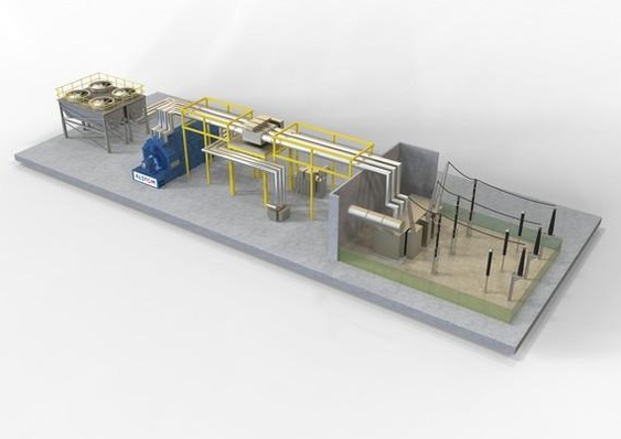 Synchrongenerator als Phasenschieber: Alstom rüstet Umspannwerk bei Grafenrheinfeld aus. | Synchrongenerator als Phasenschieber: Alstom rüstet Umspannwerk in Nordbayern aus, um nach dem Abschalten des dortigen Atomkraftwerks im Jahr 2015 weiterhin die Blindleistung im Netz regeln zu können.