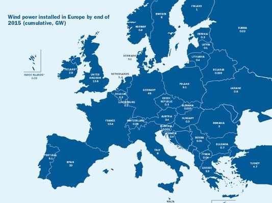 Installierte Windleistung in Europa.