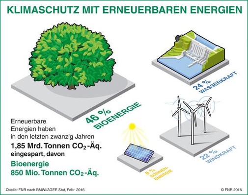FNR-Grafik Klimaschutz durch Bioenergie | Klimaschutz in Deutschland durch Bioenergie seit 1995.