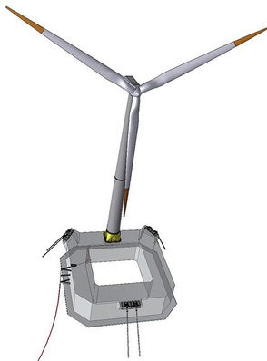 ideol-Halbtaucher | Fundament eines Halbtauchers aus Beton. Nach Japan hat Ideol bereits zwei Prototypen für Multimegawattanlagen des Turbinenherstelers Hitachi Zosen verkauft. Zum Test und besseren Vergleich haben die Franzosen den Asiaten je eine Version in Beton und eine in Stahl ihres Modells Floatgen geliefert.