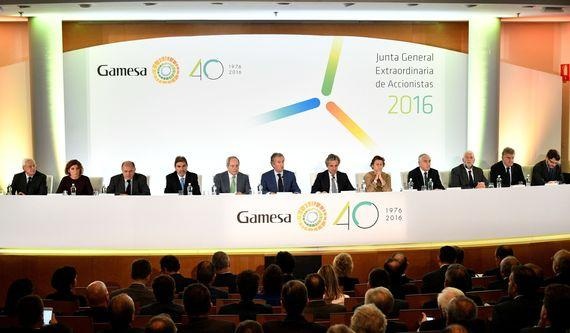 Generalversammlung Gamesa | Außerordentliche Generalversammlung Gamesa am 25. Oktober 2016: Die Gamesa-Eigentümer stimmen einer Fusion mit der Windenergiesparte von Siemens zu.