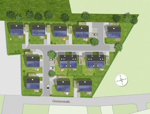 Effizienzhaus Siedlung Augsburg Plan | Auch das ein Erneuerbaren-Projekt von Baywa, fertig gestellt im Juli.