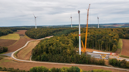 Windpark in Baden-Württemberg – hier Dainbach von EnBW und Stadtwerk Tauberfranken, Invetriebnahme 2025, bei Bad Mergentheim. In diesem Bundesland wird auch Vattenfall einige Netzanschlüsse verwirklichen.