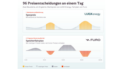 Der Speicher wird so gefahren, dass er die Börsenstrompreise sowohl beim Strombezug als auch bei der Einspeisung optimal nutzen kann.