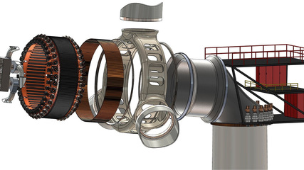 Innovativer Direktantriebsgenerator Optigen: Rotation auf Schienenbasis führt zu Leichtbau.